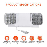 LED Emergency Lights, Commercial Lighting for Business, Power Outages, Offices, with Backup Battery (90 Minutes), Wall Mount, Hard Wired, 120-277V, Fire Resistant (94V-0) UL